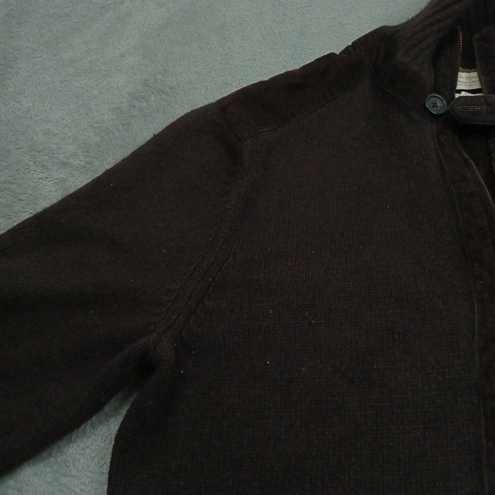 Banana Republic Sweater Mens Large Brown Knit Full Zip Pockets Angora‎ Cotton